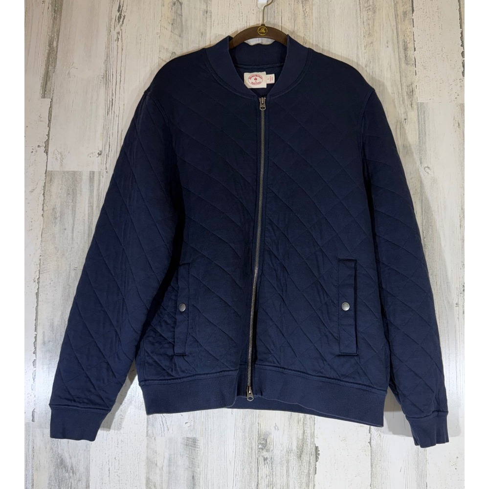 Brooks Brothers Red Fleece Bomber Jacket L Navy Blue Quilted Full Zip FLAWS READ
